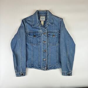 Vintage ST JOHNS BAY Denim Jacket Button Front Boxy Women's Petite S Blue